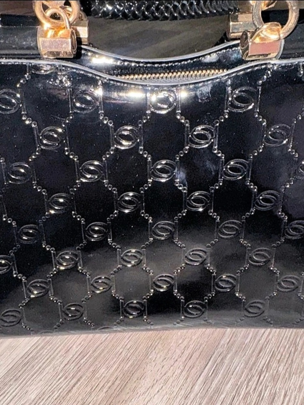 bebe Black Patent Shoulder Bag Like New - Picture 3 of 7